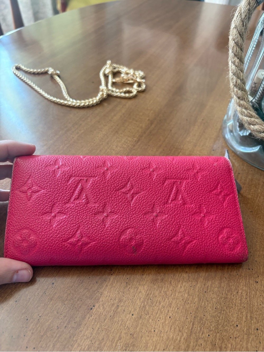 Louis Vuitton Long Wallet Pink Empreinte with Monogram added Chain - Picture 2 of 10